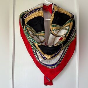 Vintage Carres du Louvre Paris Silk Multicolored Square Scarf